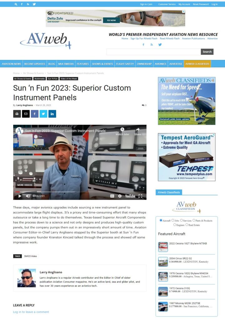 Newsroom - Custom Aircraft Instrument Panels- Superior Aircraft Components