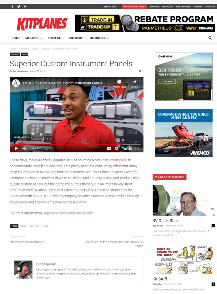 Newsroom - Custom Aircraft Instrument Panels- Superior Aircraft Components